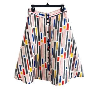 Anthro Hutch Multicolor Abstract Print A-Line Skirt Women's Size 8 EUC Button Up
